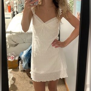 White Eyelet Tie Front Babydoll Mini Dress Slip